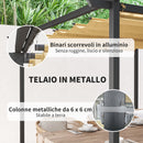 Gazebo Pergola da Giardino 300x300x227H cm con Tetto Retrattile e Fori di Drenaggio Beige e Nero   