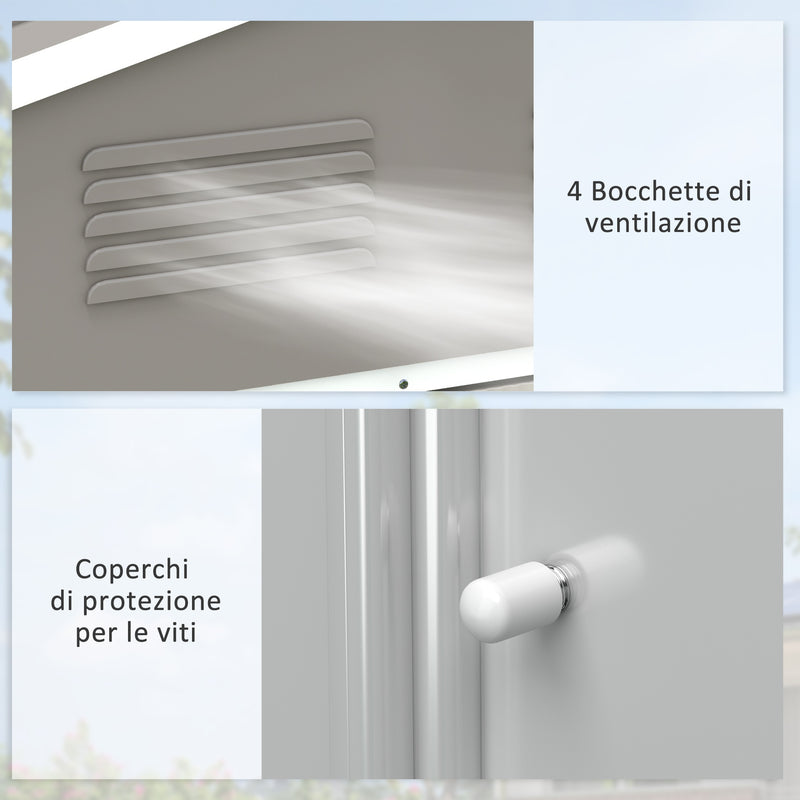 Casetta Box da Giardino con Doppia Porta Scorrevole 236x174x190 cm in Lamiera di Acciaio Grigio  