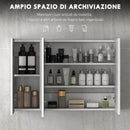 Specchio da Bagno Pensile a 3 Ante  90x13,5x60 cm Rivestimento in Melamina Bianco  