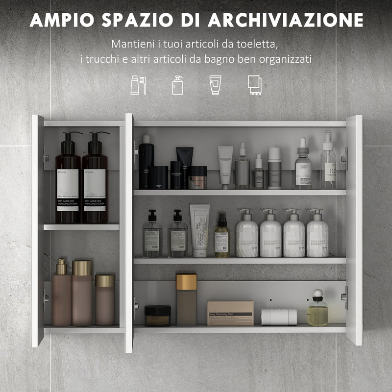 Specchio da Bagno Pensile a 3 Ante  90x13,5x60 cm Rivestimento in Melamina Bianco  