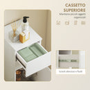 Mobiletto Pensile da Bagno Sospeso 30x34x79,4 cm con Cassetto Anta Lucida e Ripiano in Vetro in MDF Bianco      