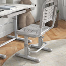 Banco Studio Scuola per Bambini 80x54,5x104 cm con Sedia Regolabile e Piano Inclinabile Grigio