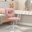 Sedia da Ufficio Imbottita 45x56x78-88 cm con Schienale a Cuore e Rotelle in Velluto Teddy e Plastica Rosa      