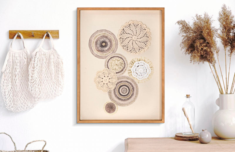 Stampa su Tela Circly con Inserti 45x3,2x60 cm in Legno e Tessuto