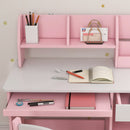 Tavolo Scrivania per Bambini 5-8 Anni 90x45x90 cm con Sedia Scaffale Mensola Estraibile e Cassetto in MDF Rosa      