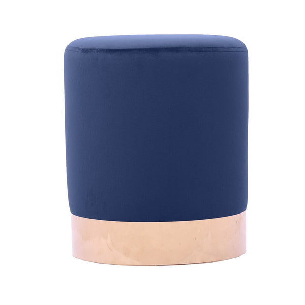 Pouf Ø33x39 cm con placca dorata e velluto blu acquista