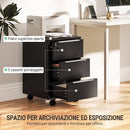 Schedario da Ufficio 40x40x63,5 cm con 3 Cassetti 4 Ruote Serratura e 2 Chiavi in Pannelli di Particelle e MDF Nero      
