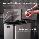 Pattumiera a Pedale 2x30 L 59,1x36,5x62,7 cm con Secchi Estraibili e Chiusura Ammortizzata in Acciaio Inox e PP Argento      