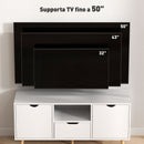 Mobile TV Max 50"" con Cassetto, Ripiano Aperto e Armadietti 110x40x50 cm Bianco e Legno  