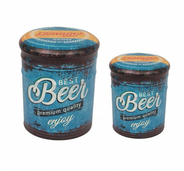 Set 2 Pouf Round Container in MDF Blue Beer online
