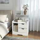 Comodino 40x30x60 cm con 2 Cassetti e Mensole Portaoggetti in Legno Bianco Lucido      