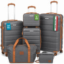 Set 6 Valigie Rigide Family 55-66-75 cm con Beauty Case e Borsone Espandibile in ABS Grigio e Marrone      