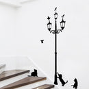 Adesivi Decorativi per Parete Gatti e Lampione Sticker Murale Nero