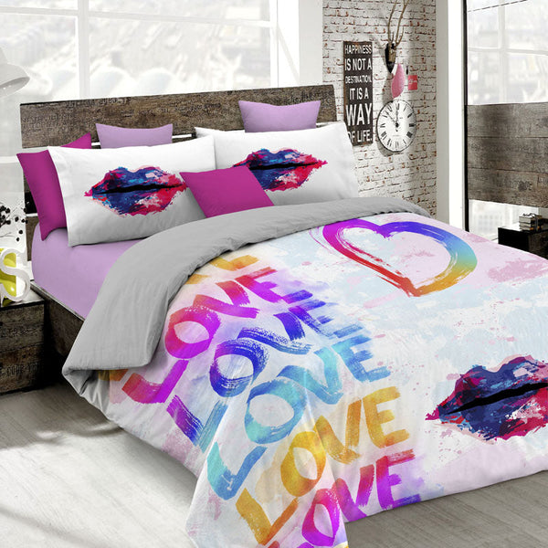 online Doppelbettbezug mit Aufdruck auf der Tasche und den Kissenbezügen Kio604