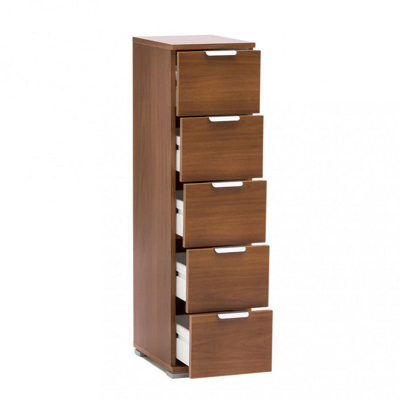 Cassettiera 5 Cassetti Tinta Noce 27x38x103 h cm in Truciolare bilaminato Marrone