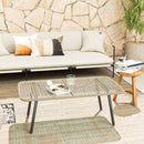 Tavolino da Giardino 110x60x40 cm in Rattan PE con Piano in Vetro e Acciaio Legno Naturale   