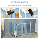Cancellino Pieghevole per Cani Taglia Piccola e Media 237,5x36x80 cm con 4 Pannelli in Legno di Pino Blu Grigio   