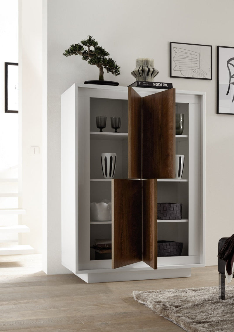 Credenza 4 Ante 106x50x146 cm in Legno TFT Frame Bianco e Rovere