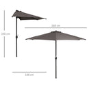 Mezzo Ombrellone da Giardino 269x138x236 cm in Metallo e Poliestere Grigio
