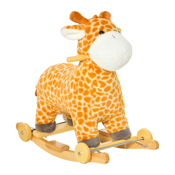 online Schaukelpferd für Kinder aus Holz und gelbem Giraffenplüsch