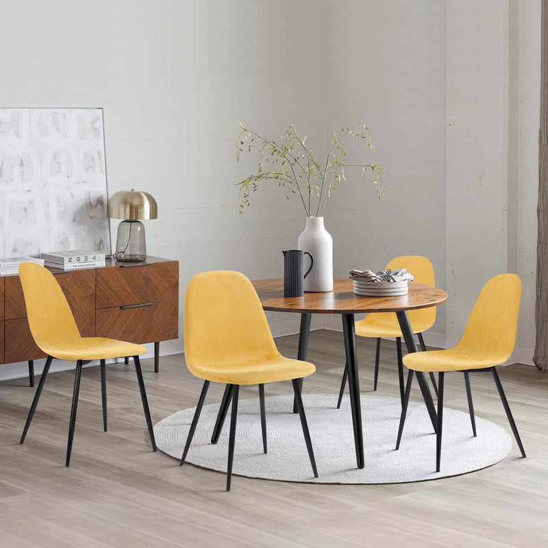 Set 4 Sedie da salotto Imbottite in Tessuto Bella Gialle