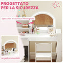 Set Toeletta Trucco per Bambine 88,6x38,8x96,9 cm con Specchio Sedia Luce LED Armadietto Scaffali e Libreria in MDF Bianco      