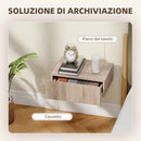 Set 2 Comodini Sospesi Moderni 40x30x15cm con Cassetto in Legno Rovere      