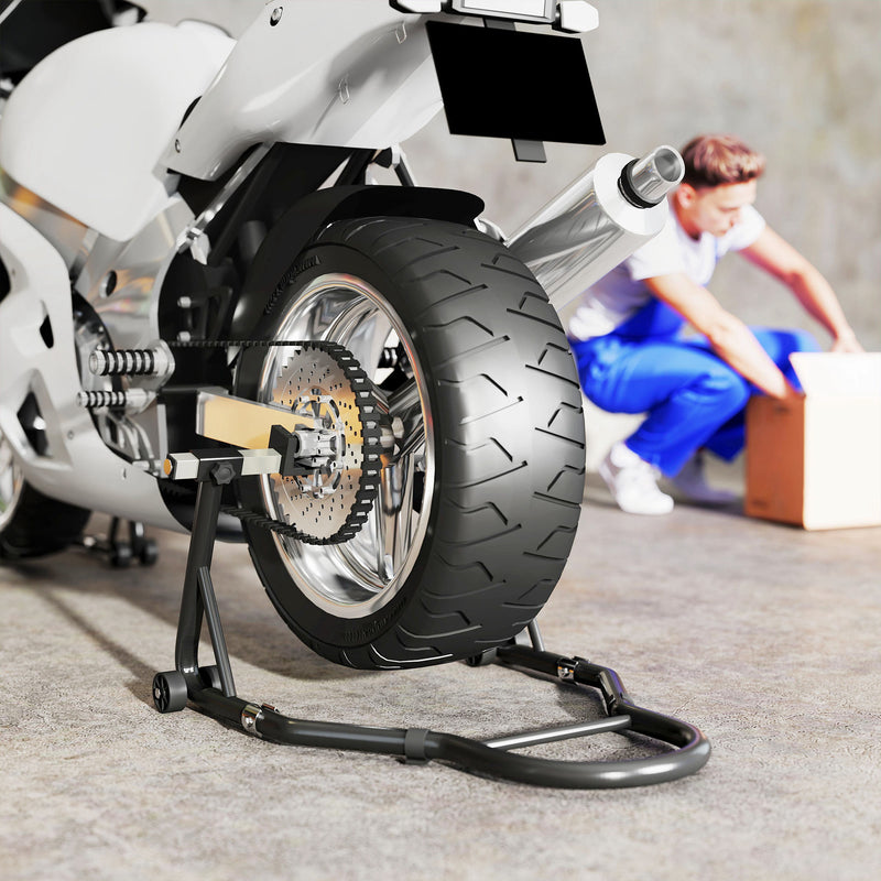 Set 2 Cavalletti Alzamoto Regolabili a Triangolo con Rotelle e Forcelle a U e L in Acciaio Nero   