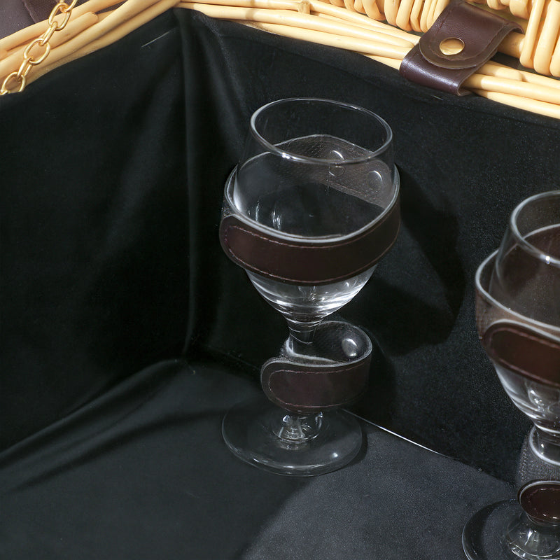 Cesta Valigetta da Pic Nic per 4 Persone 24 Pezzi in Vimini color Legno  