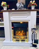 Camino Elettrico da Pavimento 101x100x30 cm Effetto Fiamma 2000W Asoli & Galileo gold Bianco/noce