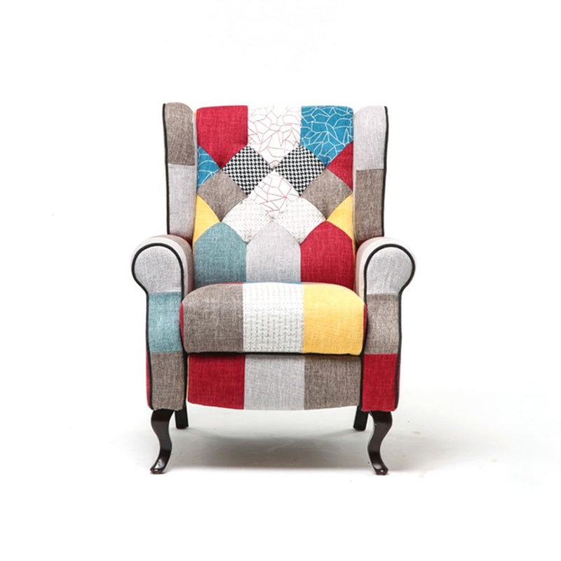 Poltrona Relax Reclinabile Tessuto Patchwork Imbottita con Poggiapiedi