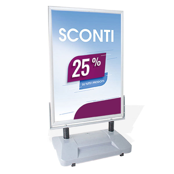 sconto Espositore Pubblicitario Bifacciale con Ruote 70x100 cm in Alluminio da Esterno Antivento Silver