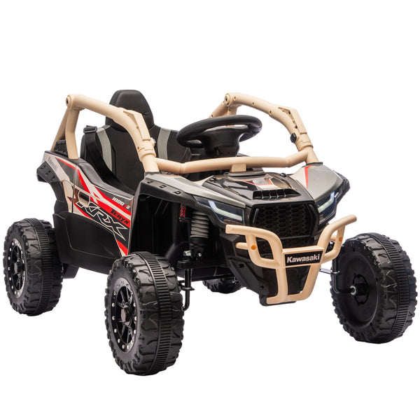 Macchina Elettrica per Bambini 3-5 Anni 12V con Licenza Kawasaki Doppio Motore Telecomando e Musica Giallo acquista