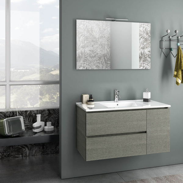 online Hängender Badezimmerschrank mit Spiegelwaschbecken und grauer Febe Rè di Londra TFT-LED-Lampe