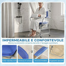 Sedia da Doccia 71x86,5x96 cm con Ruote Seduta Imbottita con Braccioli Ribaltabili in Acciaio e PU Blu      