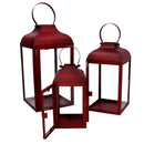 Set 3 Lanterne in Metallo rosso quadro