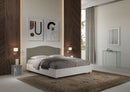 Letto Matrimoniale con Rete e Contenitore Alzata Comoda Struttura Bianco Frassico e Testata in Similpelle Grace Cappuccino Varie Misure