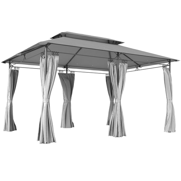 acquista Gazebo da Giardino 3x4 m con Tende Rimovibili Doppio Tetto e Struttura in Metallo Grigio