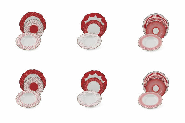 Tafelservice 18-teilig in Porzellan Villa d'Este Home Tivoli Wonderland Rot sconto