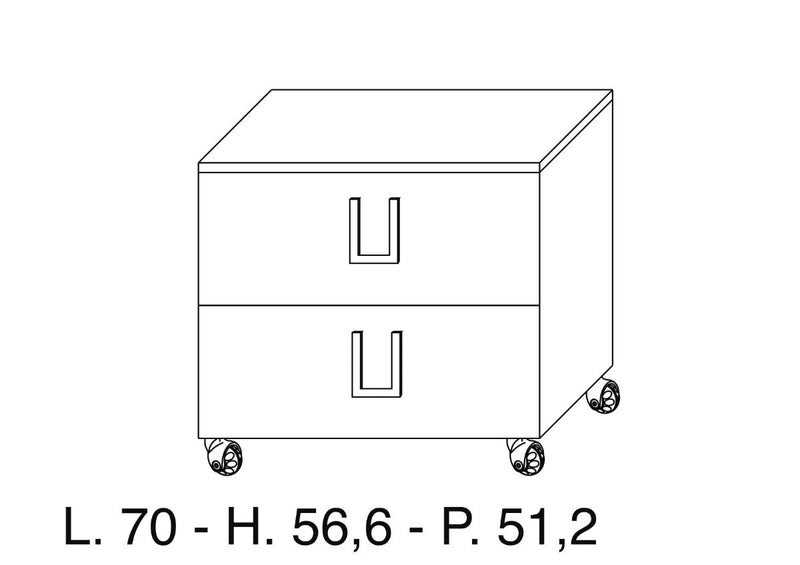Cassettiera con Ruote 2 Cassetti 70x52x57 cm in Legno TFT Samoa Tortora Lucido