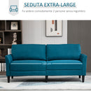 Divano 3 Posti 191x79x87 cmcon Seduta Profonda e Imbottitura Spessa in Tessuto  Blu Pavone      