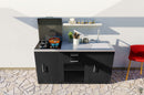 Composizione 3 Moduli Cucina Cucina 3 Fuochi a Gas + Armadietto con Cassetti + Mobile Lavandino Top in Acciaio Inox Nero  