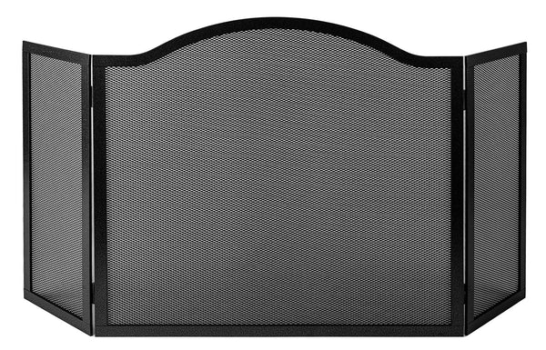 sconto Parascintille per Camino a 3 Ante Design a Onda 20+60+20x58 cm in Ferro Piatto Verniciato Grigio Martellato