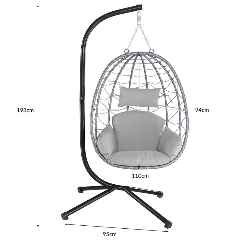 Poltrona Sospesa Giardino Sedia Dondolo Amaca Pensile Rannat e Metallo Grigio