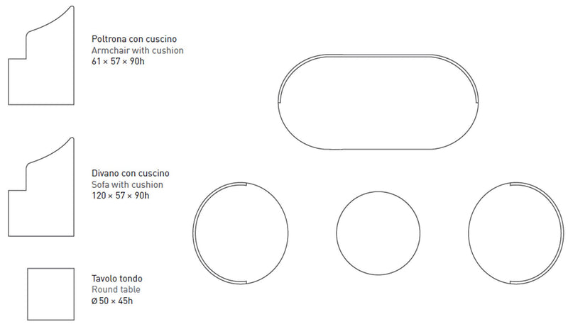 Set da Giardino Divano 2 Poltrone e Tavolino in rete Stirata Ranieri Garda