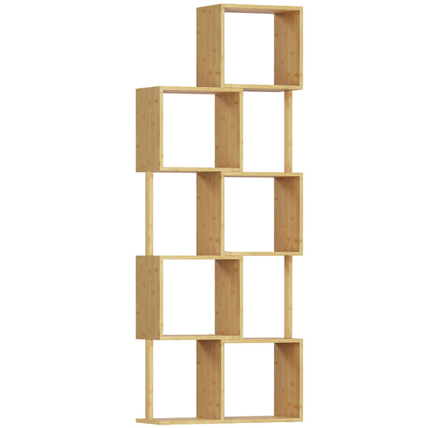 Libreria Moderna Asimmetrica a 5 Livelli 62,5x23x165 cm in Bambù Colore Legno Naturale prezzo