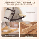 Cavallo a Dondolo per Bambini 1-3 Anni 71x30x68 cm con Suoni di Zoccoli e Nitriti in Tessuto Effetto Lino e Legno Massello Grigio      