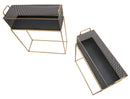 Porta Vasi Fashion Rettangolare Coppia 60x23x73,5-51x20x64 cm in Ferro Nero e Oro