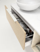 Mobile Bagno Sospeso 135 cm Lavabo e Specchio TFT Mactan Destra Bianco e Noce