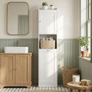 Mobile Bagno Alto 40x30x170 cm con Mobile a Ribalta e Mensole in Pannello Truciolare Bianco      